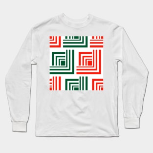 Geometric green red christmas abstract Long Sleeve T-Shirt